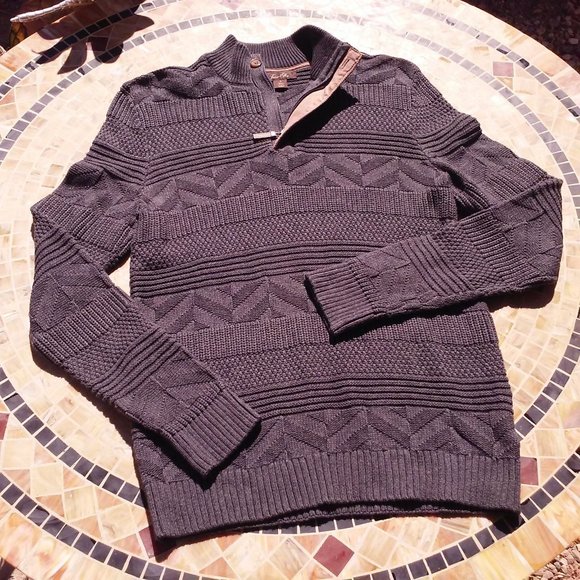Y2K Tasso Elba Textured Knit Sweater Unisex Men's -S Ribbed Mock Neck Zip Grey - Picture 1 of 11